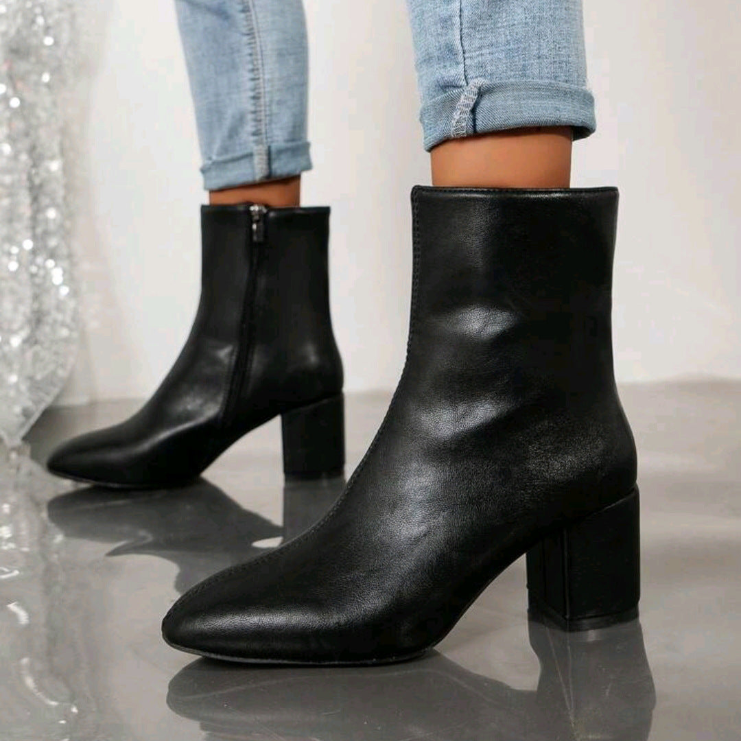 Women's ankle boots with block heels and zippers