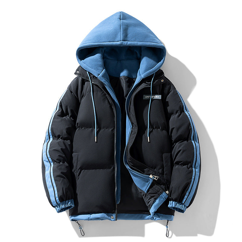 Men’s padded parka with an integrated hoodie and two-way zipper