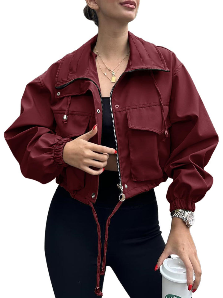 Women's cropped jacket with drawstring and elastic cuffs
