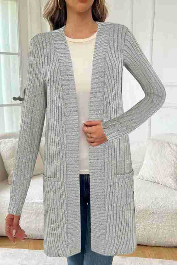 Women's Longline Long-Sleeve Cardigan with Pockets
