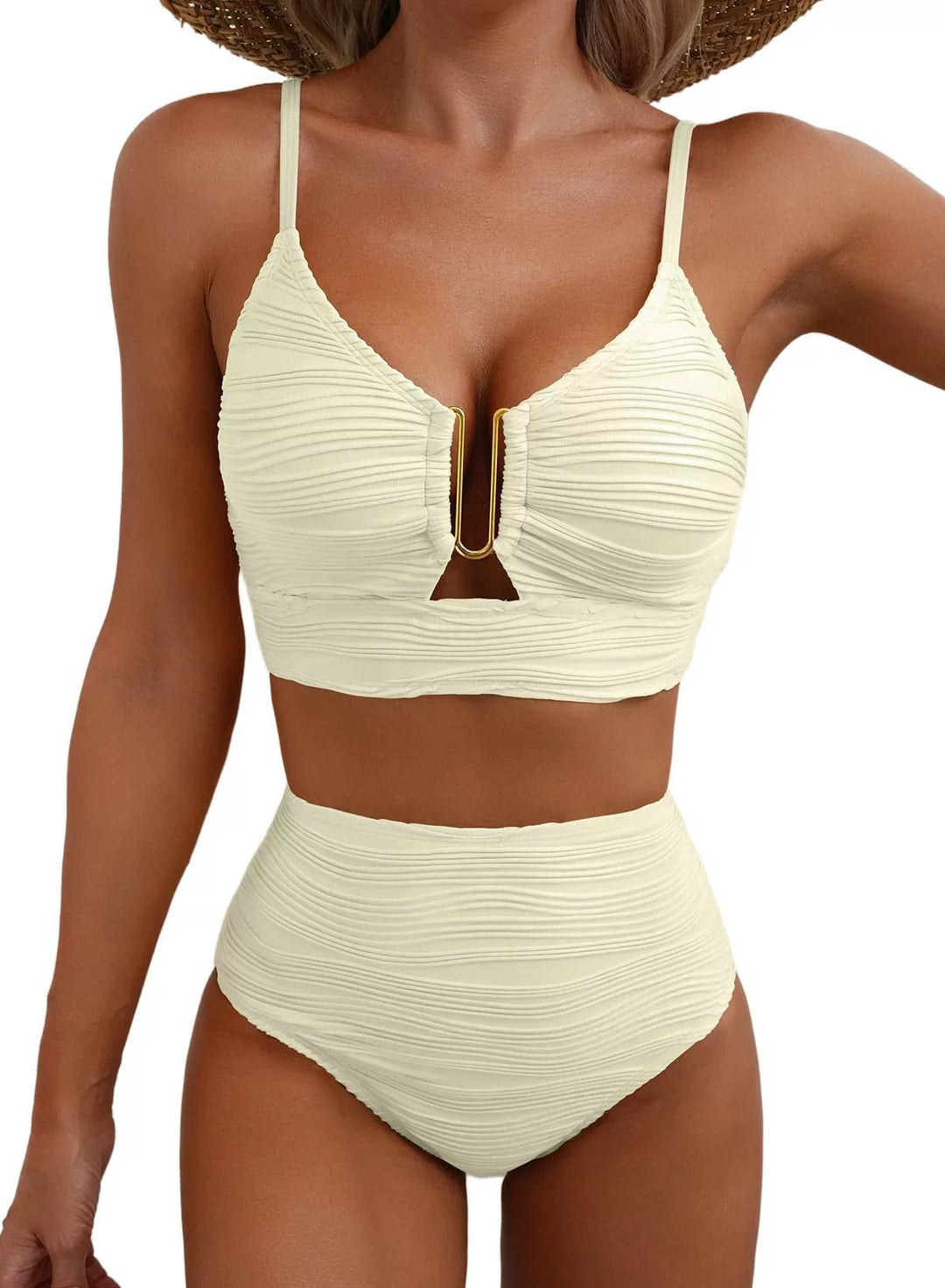 Siren | High-Waisted Bikini Set with Gold U-Link Detail