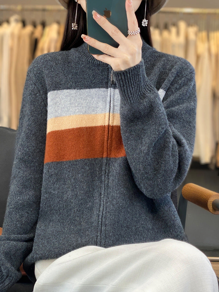 Women's striped cardigan with a zipper