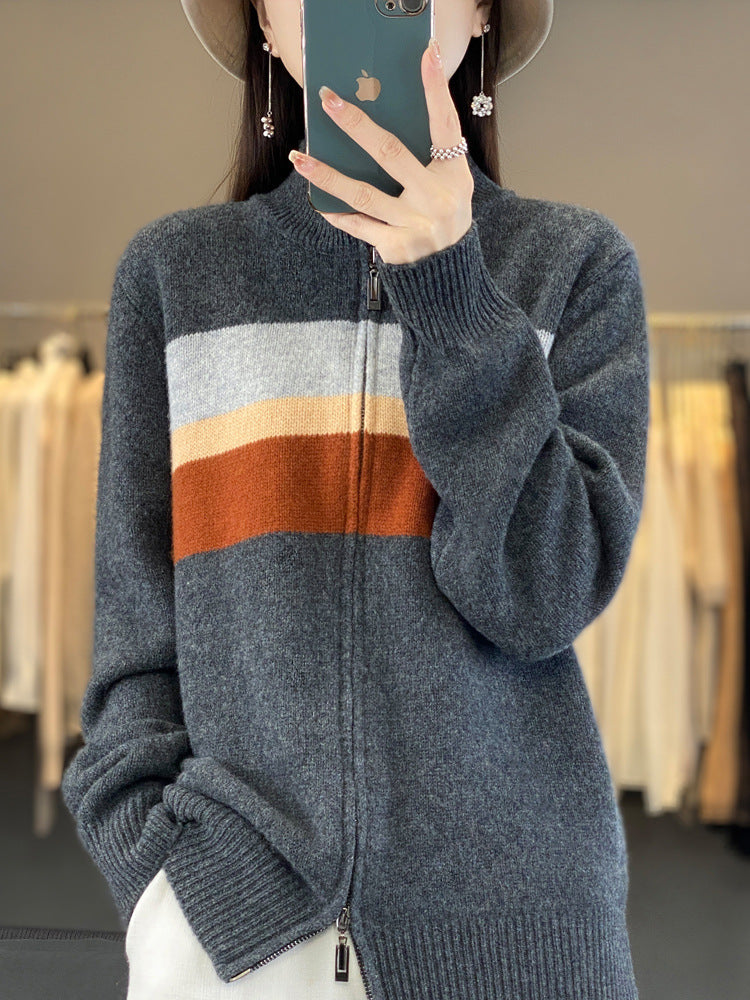 Women's striped cardigan with a zipper