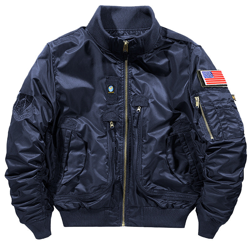 Men’s aviator-style bomber jacket with multiple pockets