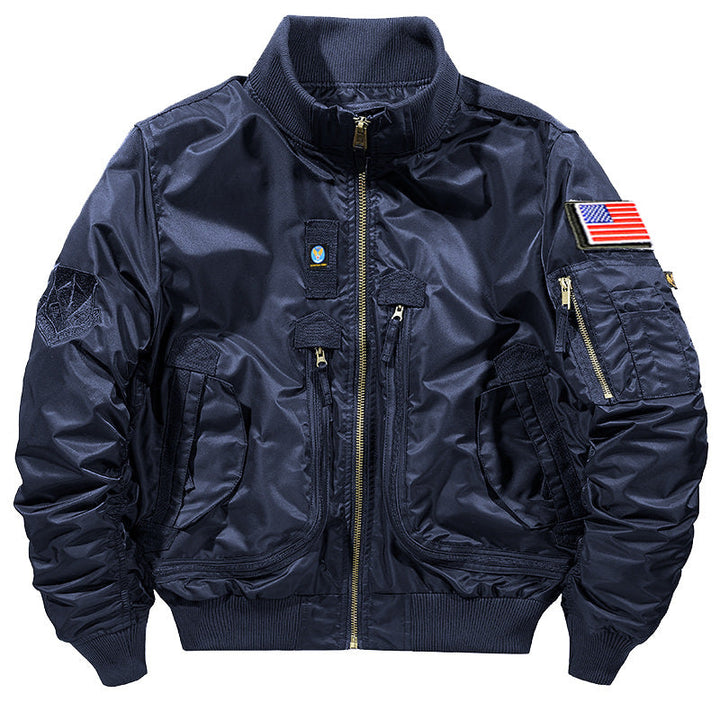 Men’s aviator-style bomber jacket with multiple pockets
