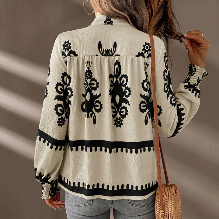 Women's V-neck long-sleeve blouse with buttons