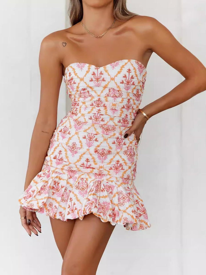 Damen Ärmelloses Mini-Kleid mit Rüschensaum