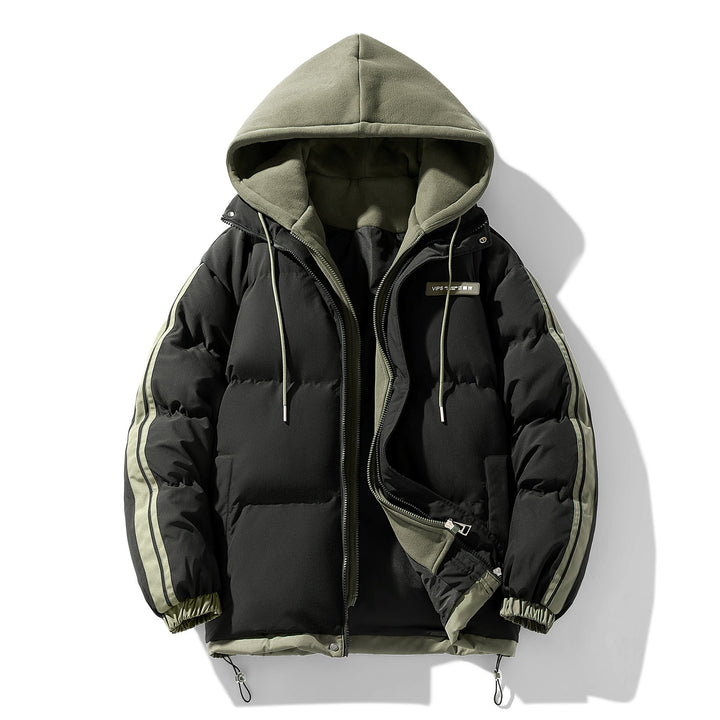 Men’s padded parka with an integrated hoodie and two-way zipper