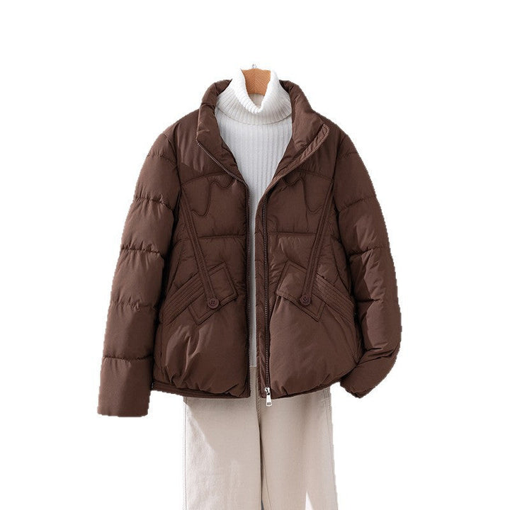 Women's short quilted blouson jacket with a high collar and flap pockets