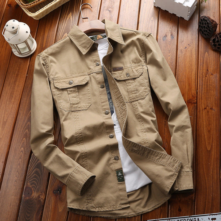 Men’s canvas overshirt with flap chest pockets and reinforced seams