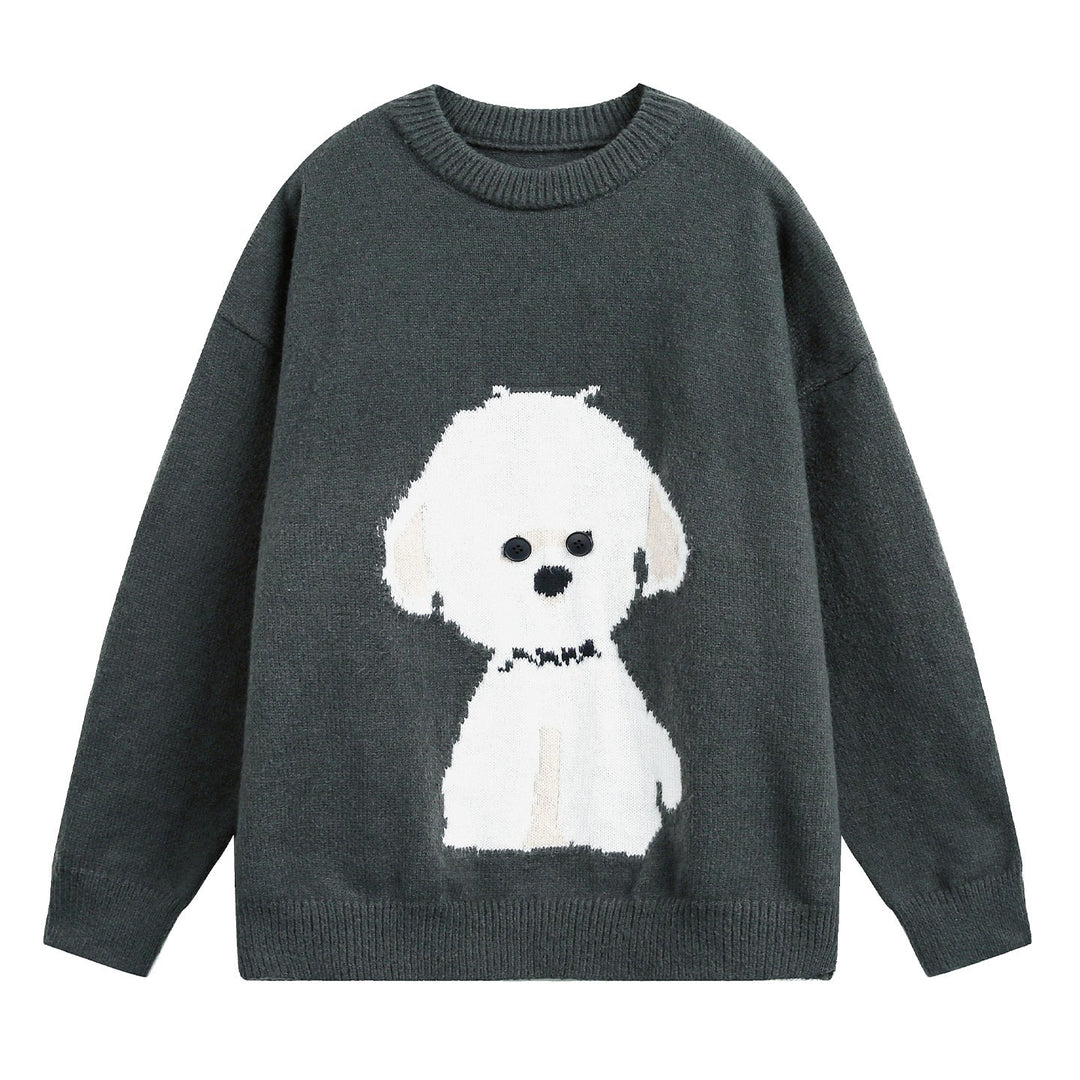 Women's oversized crew-neck sweater with dog design