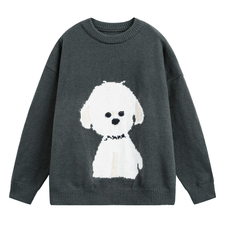 Women's oversized crew-neck sweater with dog design