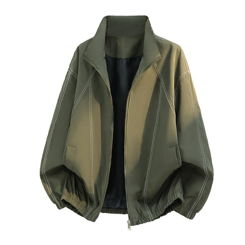 Men’s oversized lightweight blouson jacket with a stand collar and elastic hem