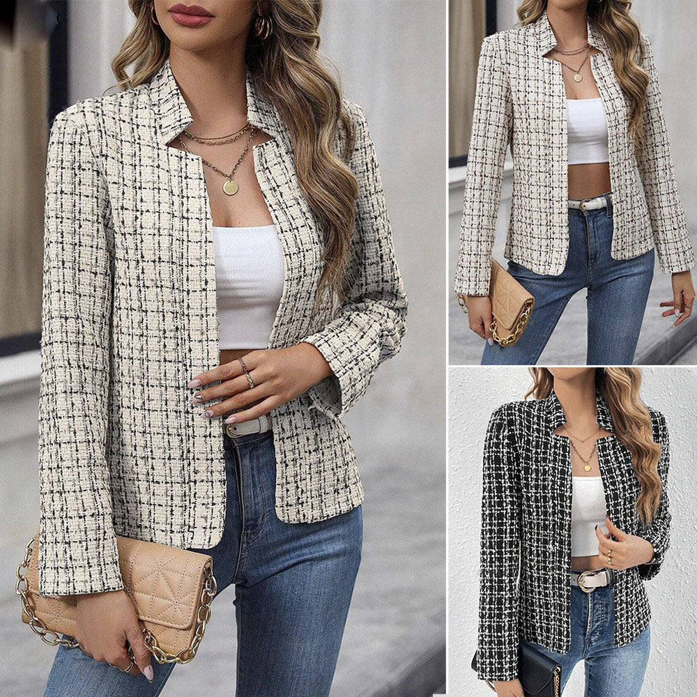 Women's tweed jacket with a fitted cut and open-front design