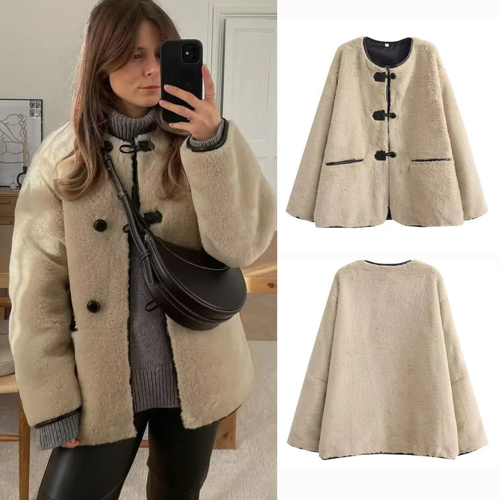 Women's cropped crew-neck jacket with pockets