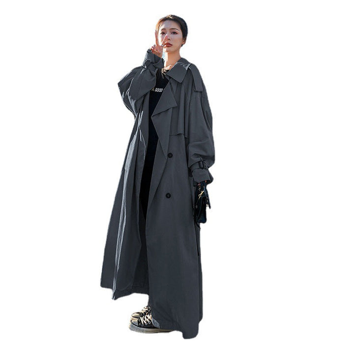 Women's oversized trench coat with balloon sleeves and a waist belt