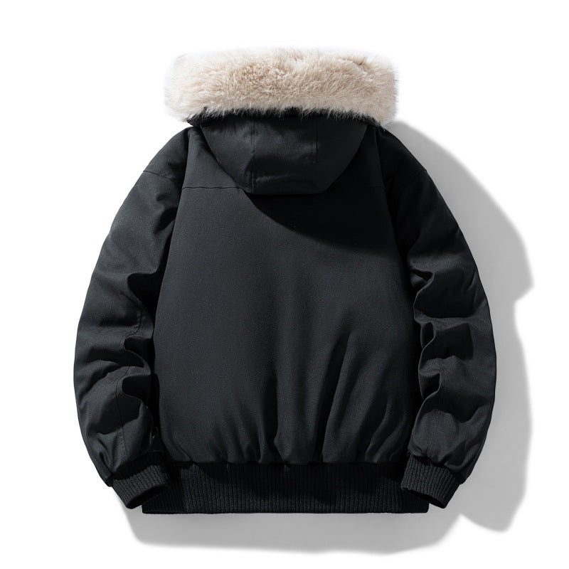 Men’s padded winter jacket with a hood and detachable faux-fur collar