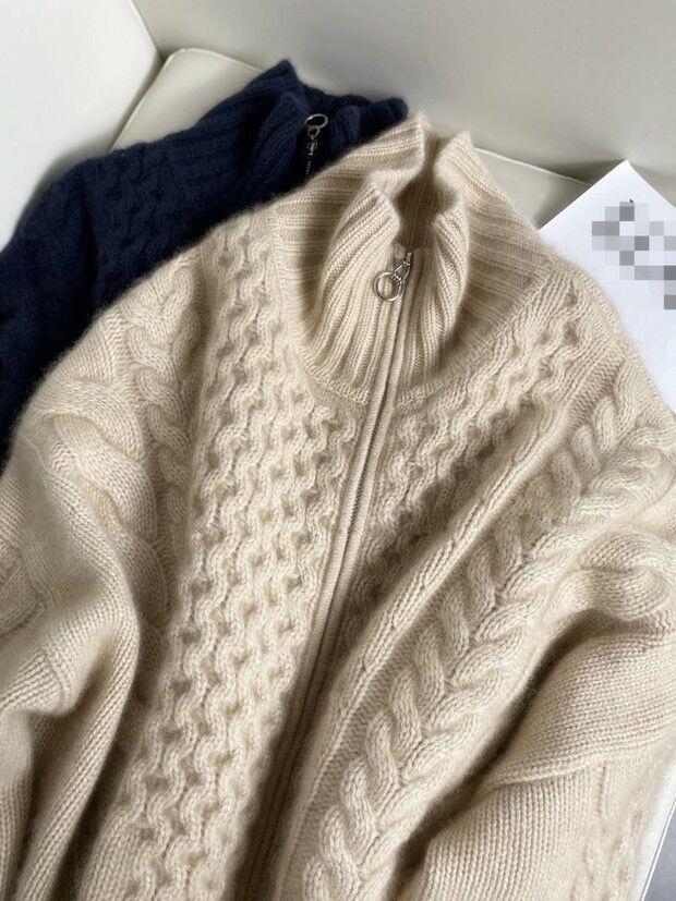 Women's oversized long pullover with stand-up collar