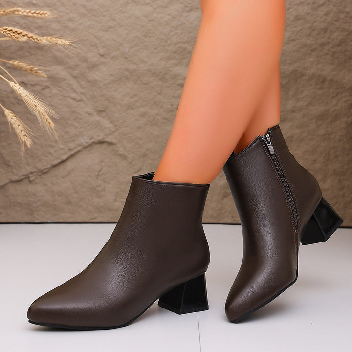 Women's ankle boots with block heels and zippers