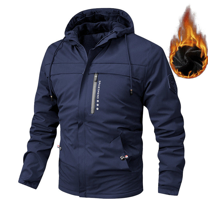Men’s lined softshell jacket with hood and chest pocket