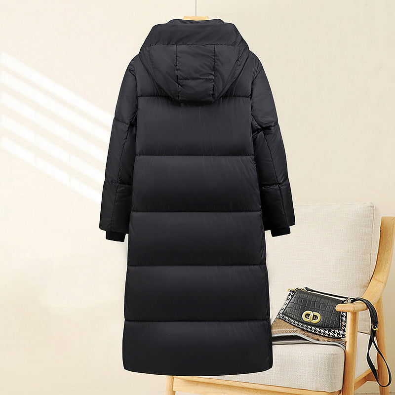 Women’s extra-long quilted thermal parka with hood and ribbed cuffs