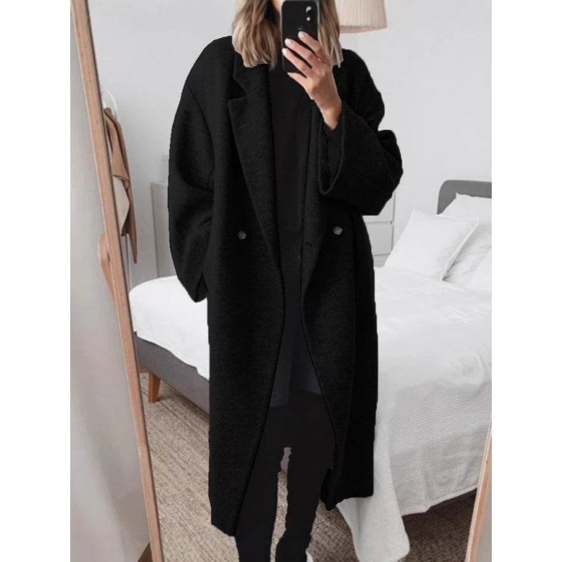 Women’s Oversized Coat with Notched Lapels and Double-Breasted Button Closure