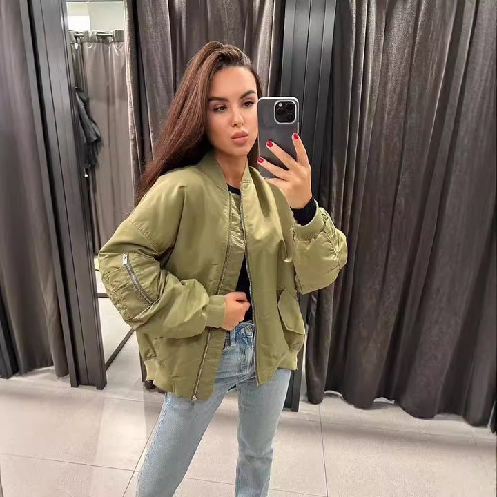 Women's Oversized Bomber Jacket with Pockets
