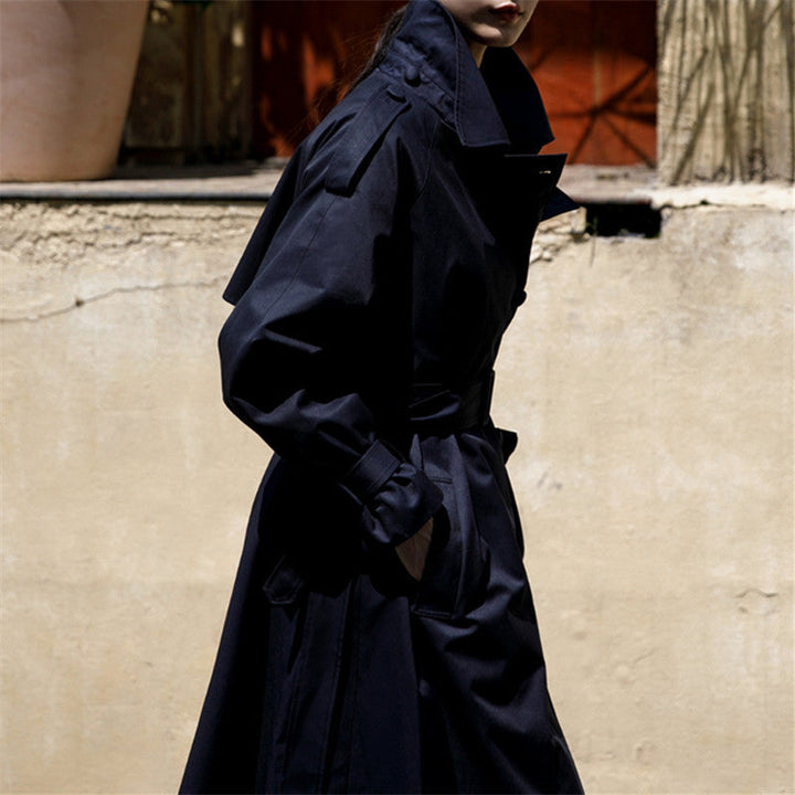 Women’s oversized trench coat with storm flap and detachable tie belt
