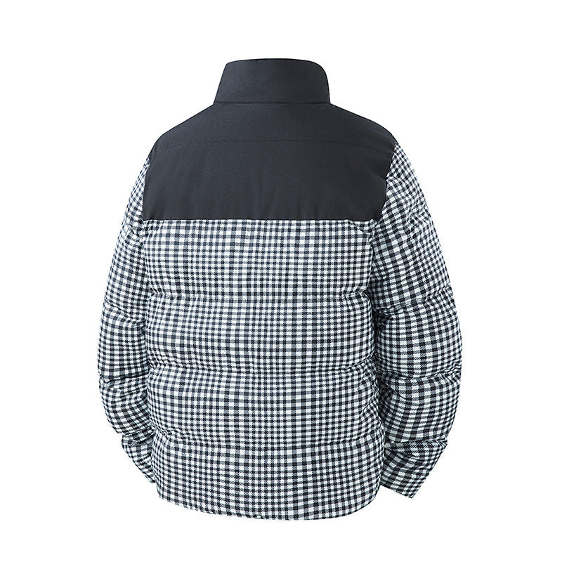Men's checked short quilted jacket with pockets