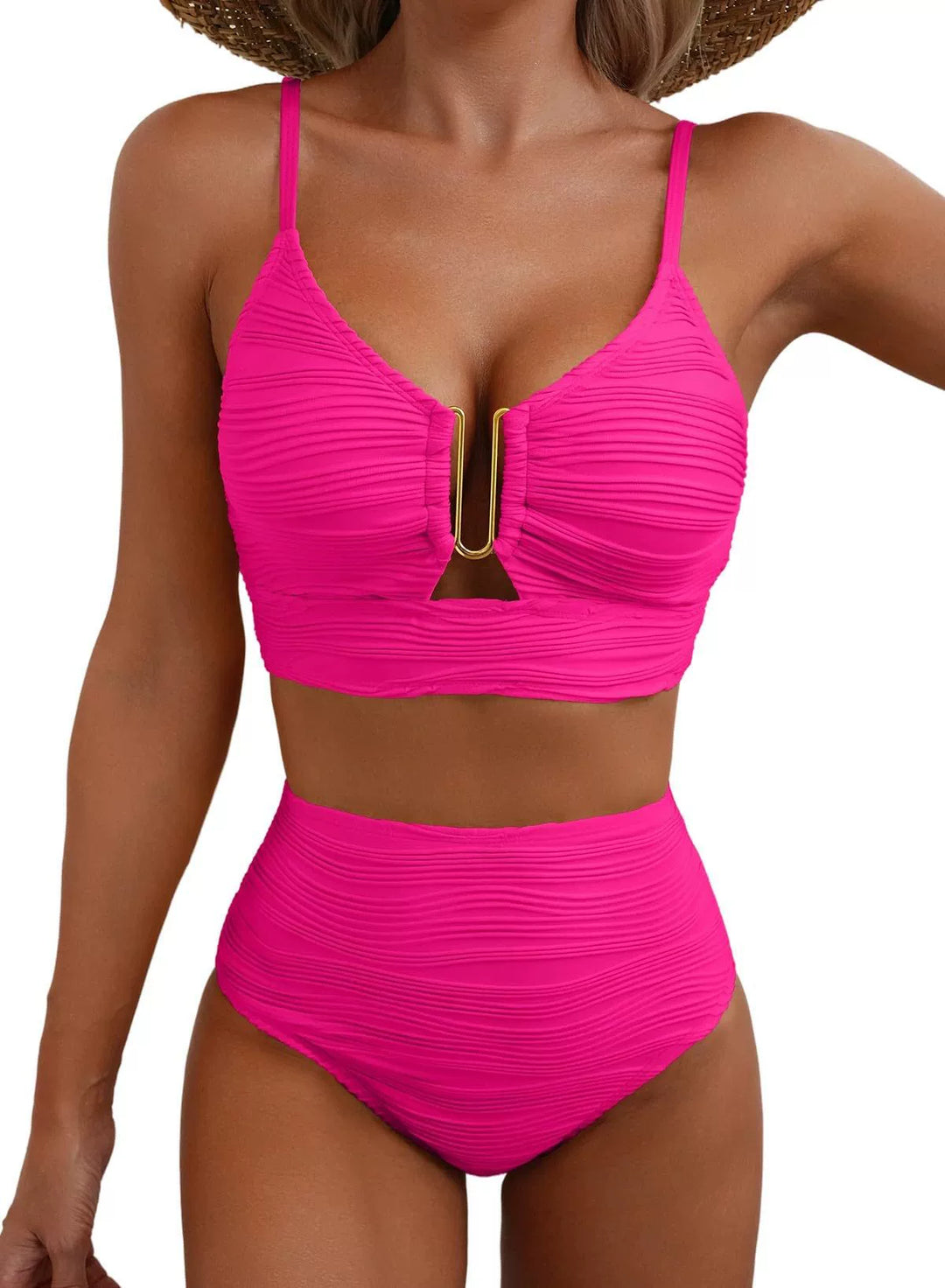 Siren | High-Waisted Bikini Set with Gold U-Link Detail