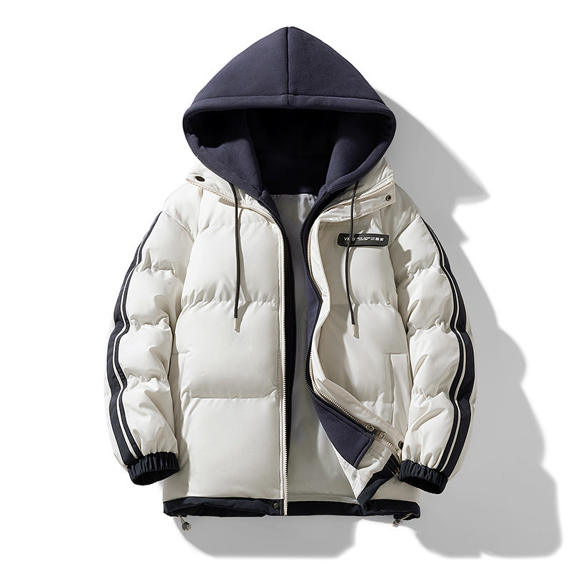 Men’s padded parka with an integrated hoodie and two-way zipper