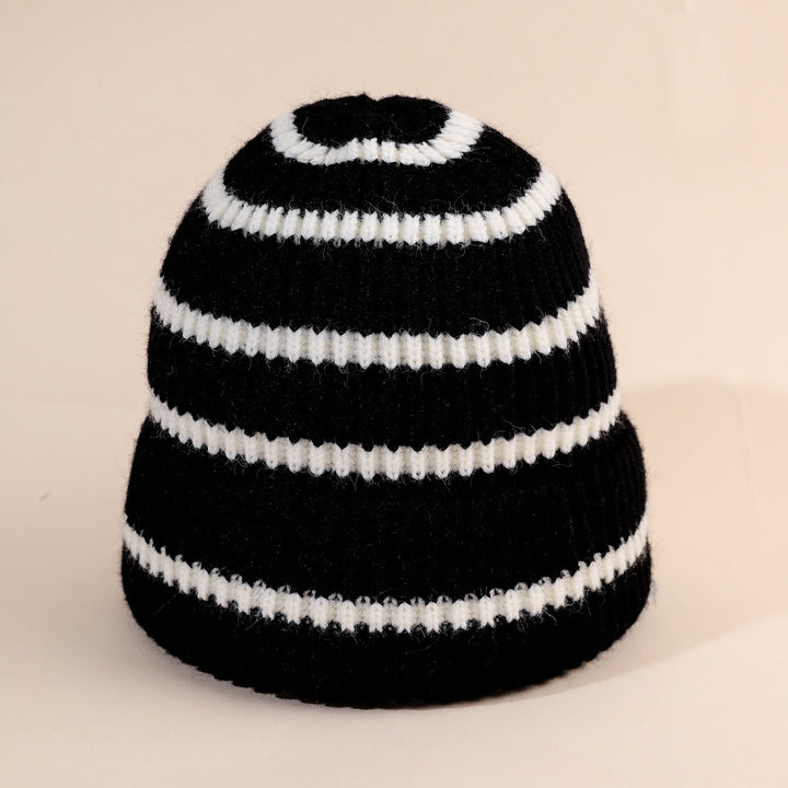 Damen Beanie-Mütze gestreift mit weichem Innenfutter