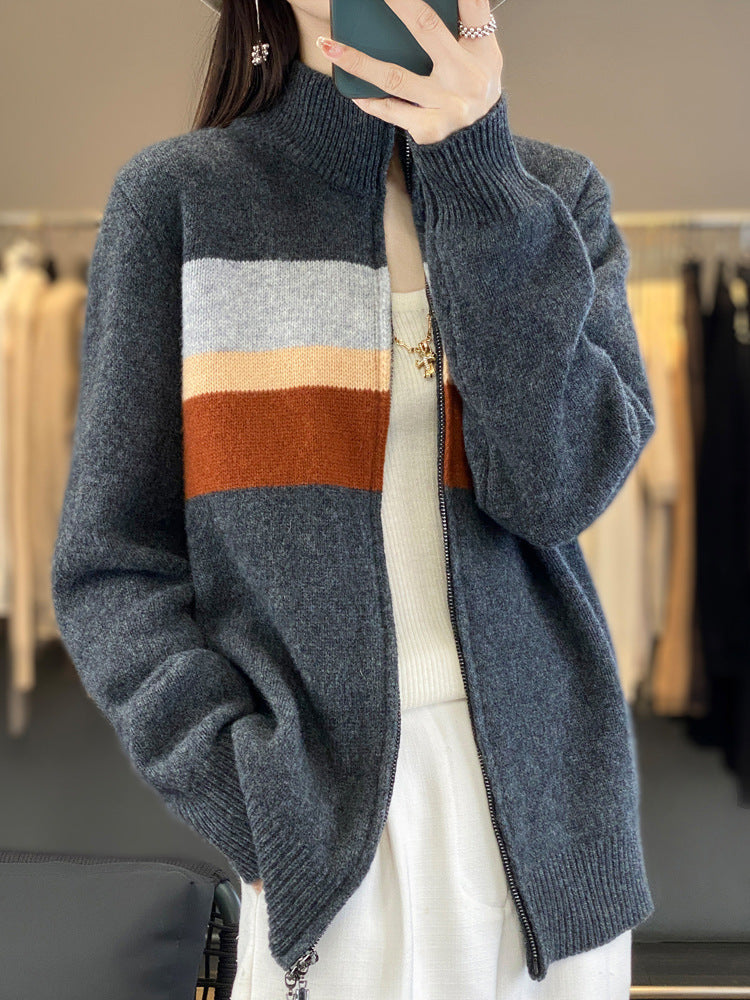 Women's striped cardigan with a zipper