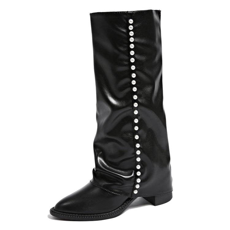 Women's boots with pearl embellishments and non-slip soles