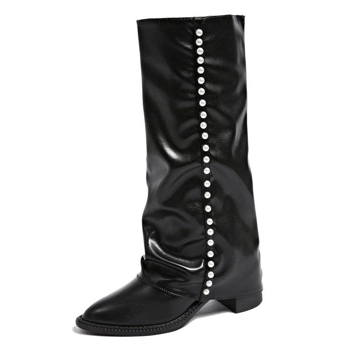 Women's boots with pearl embellishments and non-slip soles