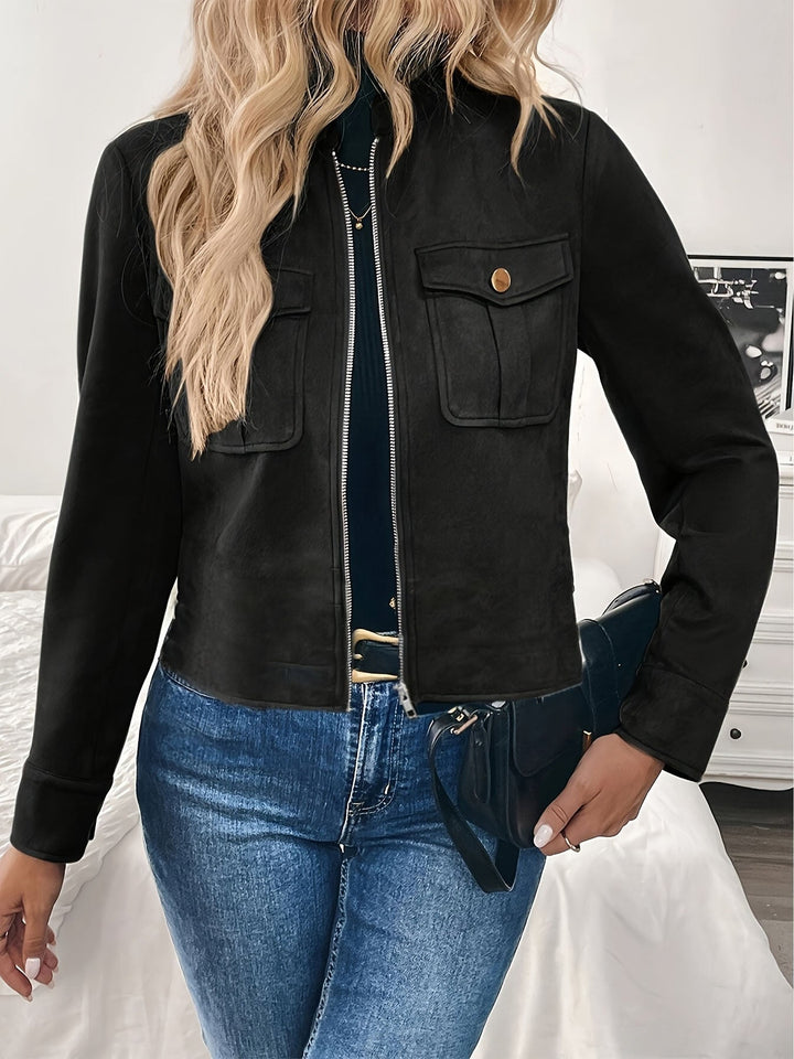 Women's cropped jacket with flap pockets and zip closure