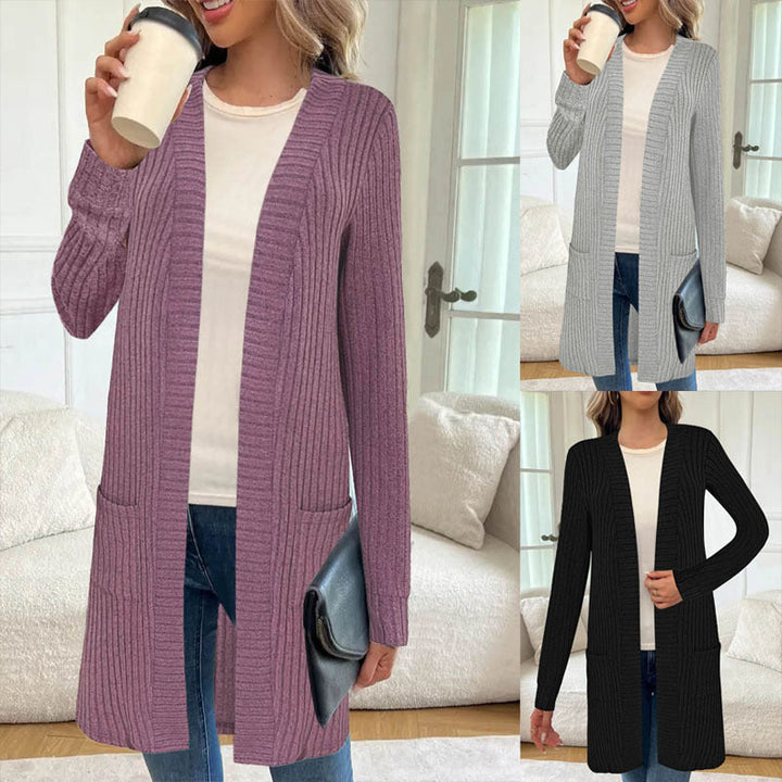 Women's Longline Long-Sleeve Cardigan with Pockets