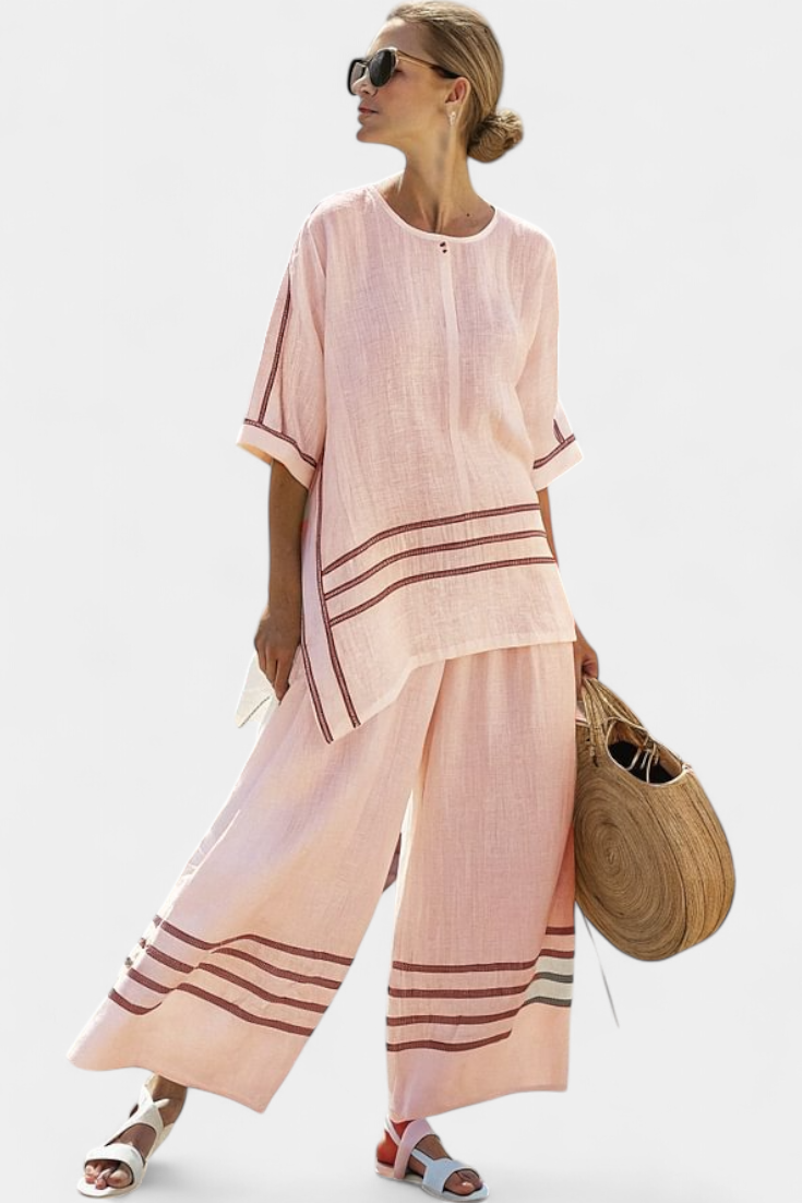 Vittorina – asymmetrical top with sophisticated stripes and daring trousers