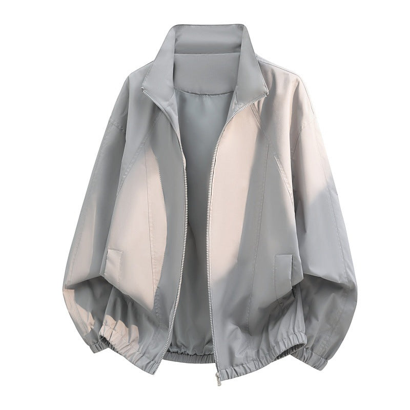 Men’s oversized lightweight blouson jacket with a stand collar and elastic hem