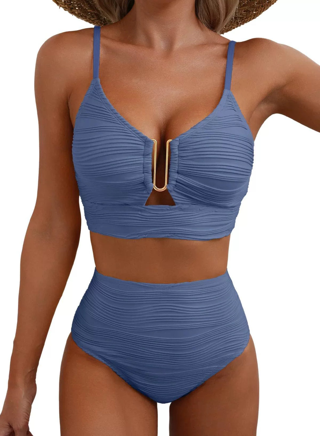 Siren | High-Waisted Bikini Set with Gold U-Link Detail
