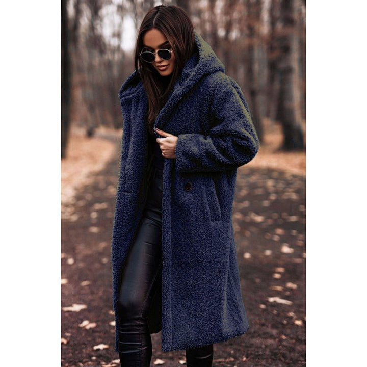 Women’s fluffy teddy coat with hood and buttons