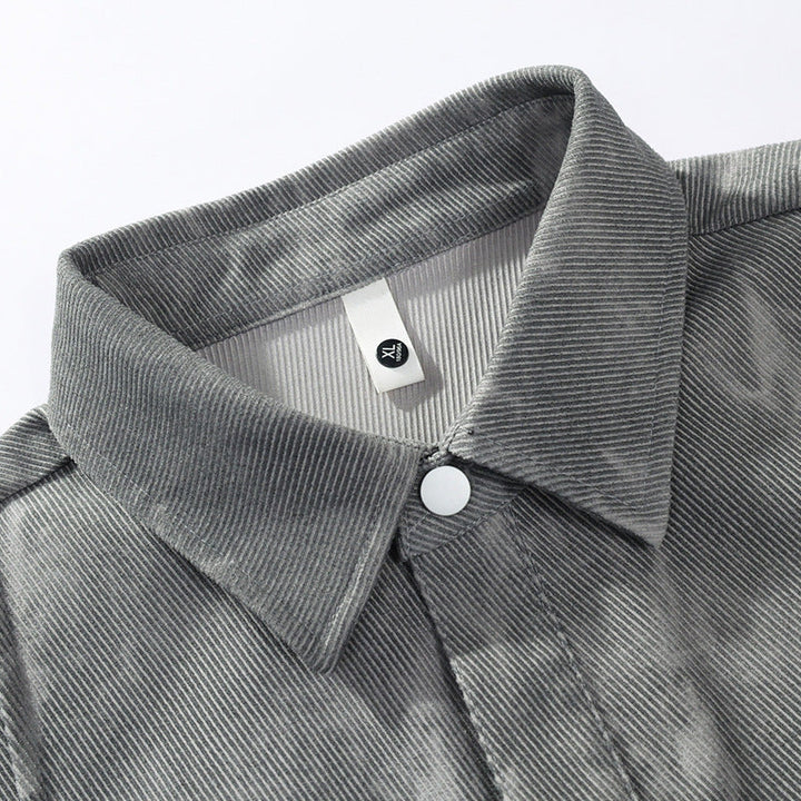 Men’s oversized corduroy work shirt in a tie-dye look with snap-button placket