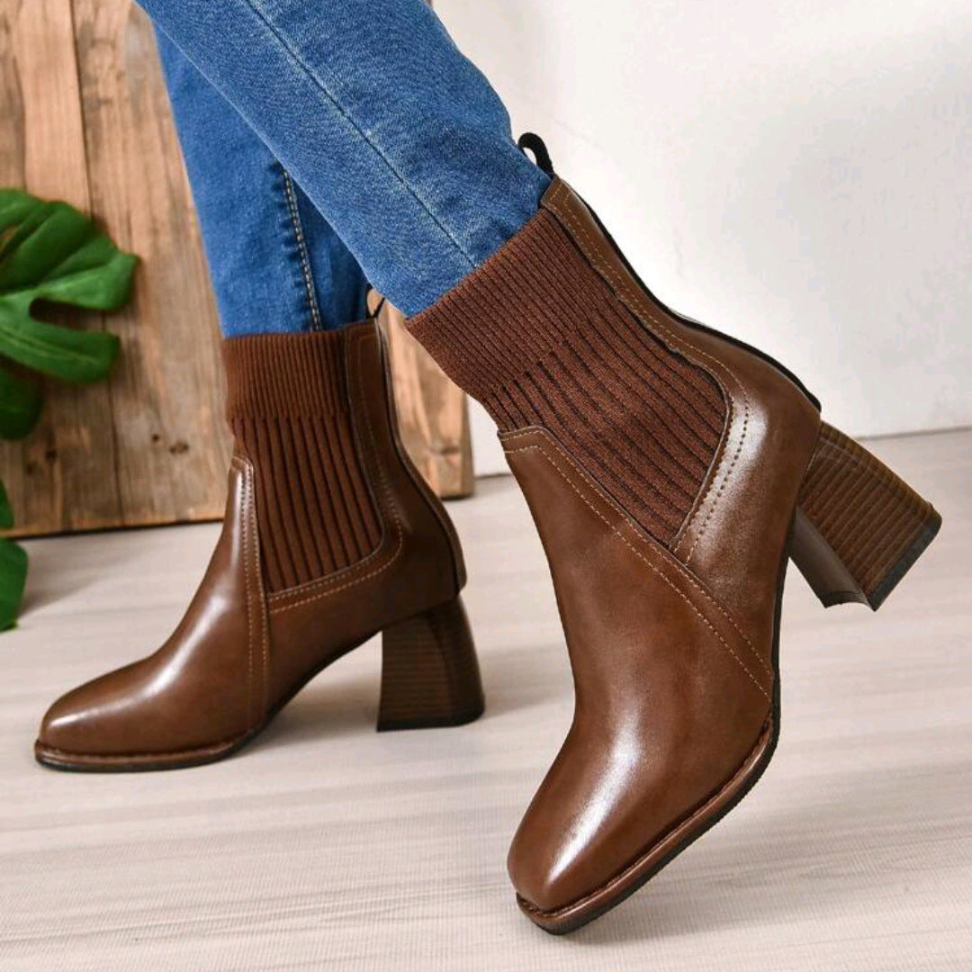 Women’s slip-on ankle boots with block heels and knitted shafts