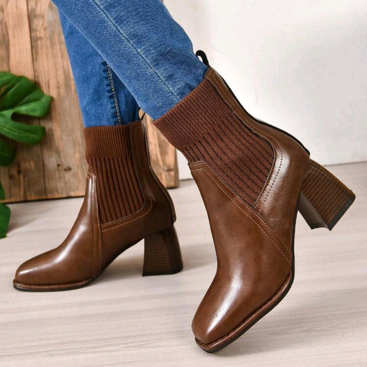 Women’s slip-on ankle boots with block heels and knitted shafts