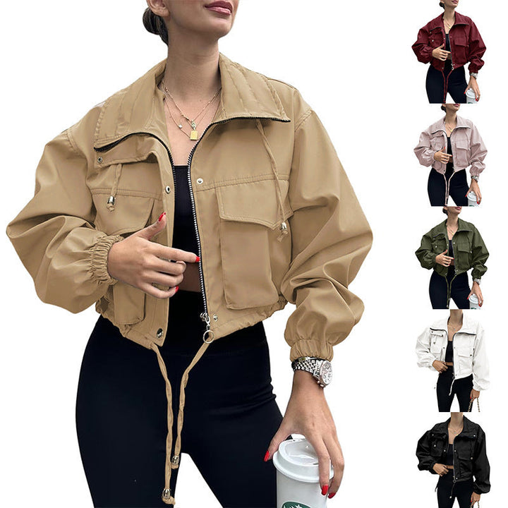 Women's cropped jacket with drawstring and elastic cuffs