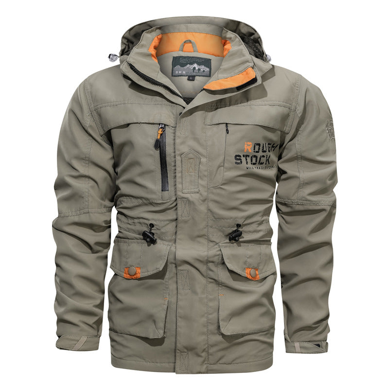 Men’s waterproof and windproof outdoor parka with detachable hood