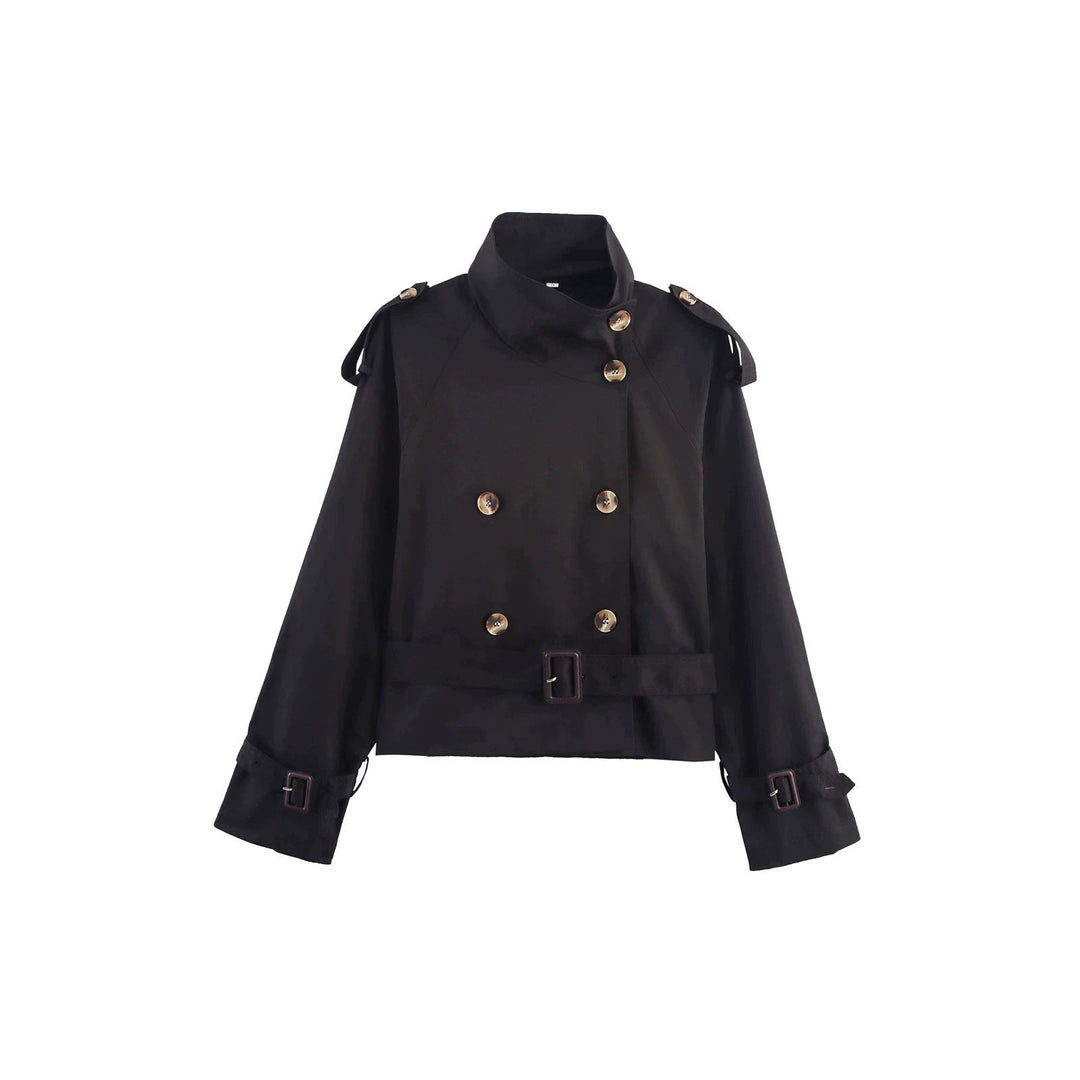 Women's trench jacket with belt and double-breasted button closure