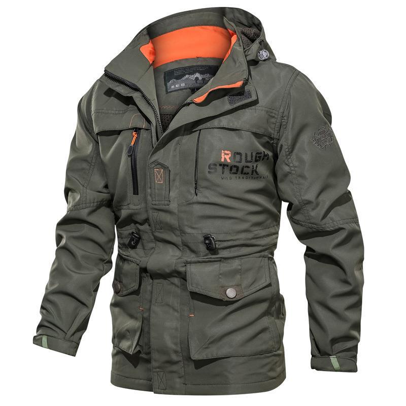 Men's field parka with hood, pockets, and drawstring