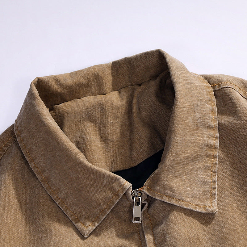 Men’s oversized casual bomber jacket with a zipper and stand-up collar