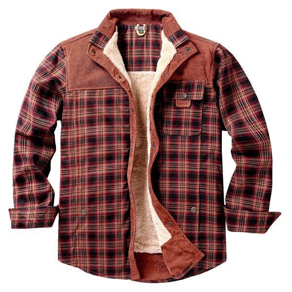 Men's shirt jacket with plaid pattern and pockets